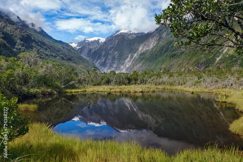Reflections of the Southern Alps in Peter's Pool New Zealand