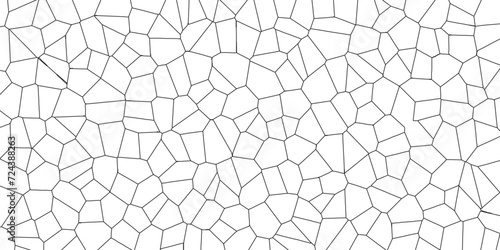 White color Broken Stained-Glass Background with black lines. Voronoi diagram background. Seamless pattern with 3d shapes vector Vintage Illustration background. Geometric Retro tiles pattern 