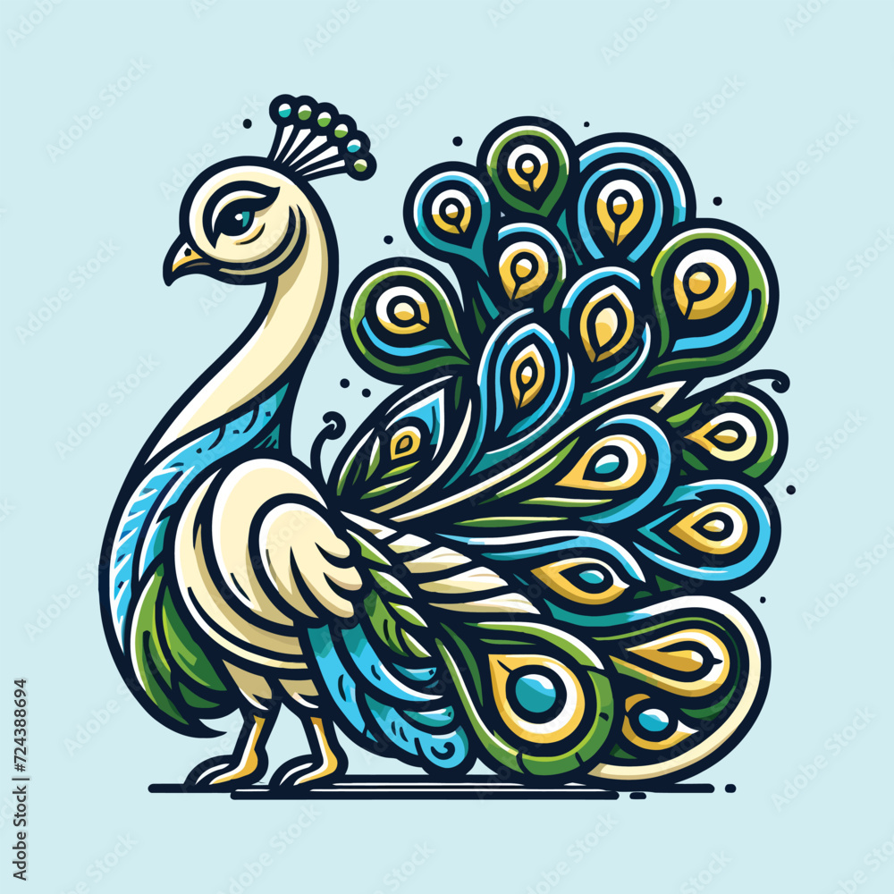Obraz premium Vibrant Peacock Cartoon Vector Illustration