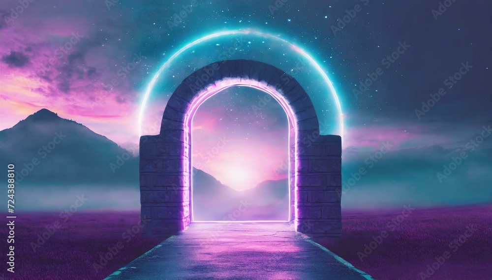 Neon Nexus: A Gateway to Another Realm Amidst a Kaleidoscope of Blinded Landscapes Neon Nexus: A Gateway to Another Realm Amidst a Kaleidoscope of Blinded Landscapes