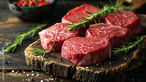 Raw beef steak with seasonings