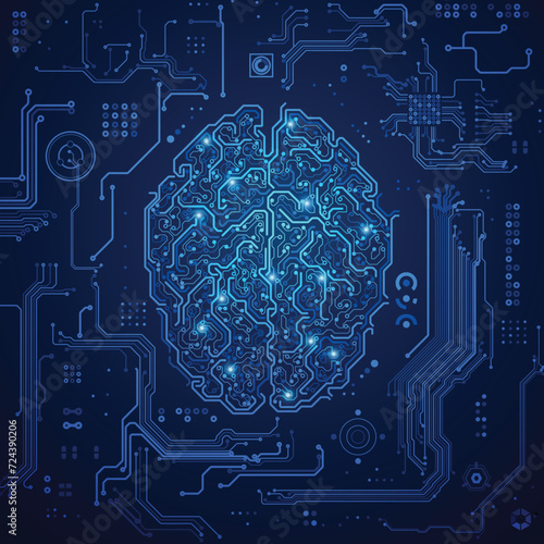 brain in technological look; concept of technology advancement; digital blueprint of brain