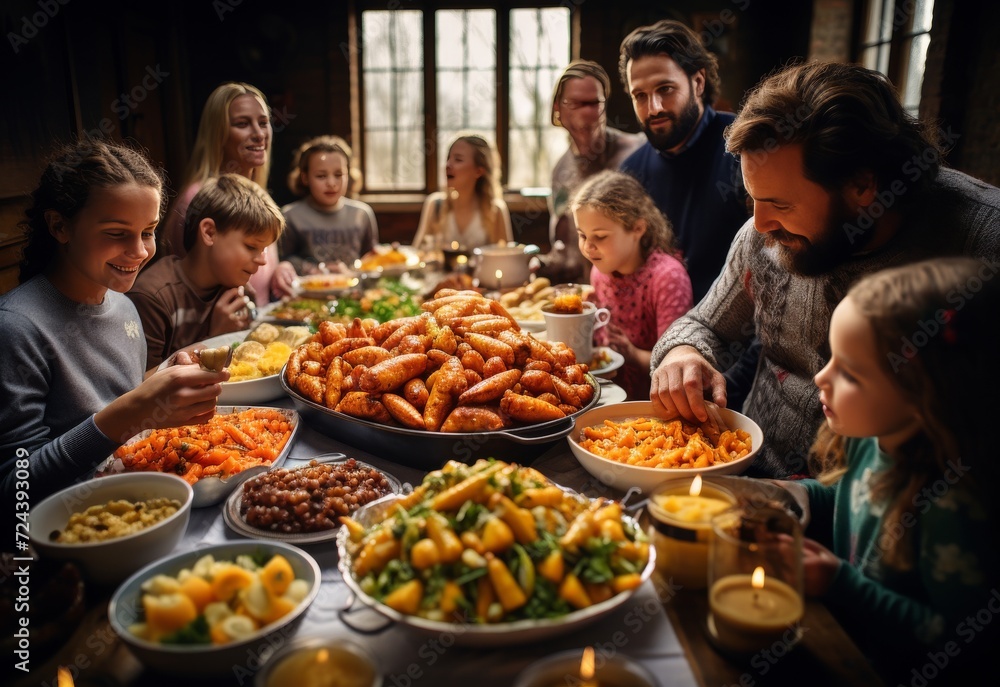 Group of People Sitting Around a Table Full of Food Group of People Sitting Around a Table Full of Food