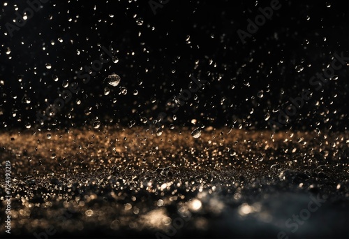 close-up of the earth during rain, large drops, night, low lighting