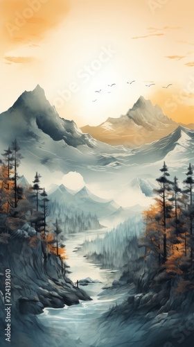 Mountain Landscape Painting With River