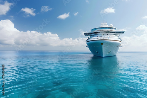 cruise ship inBig cruise ship in the middle of the sea on a bright day, summer travel concept. the sea