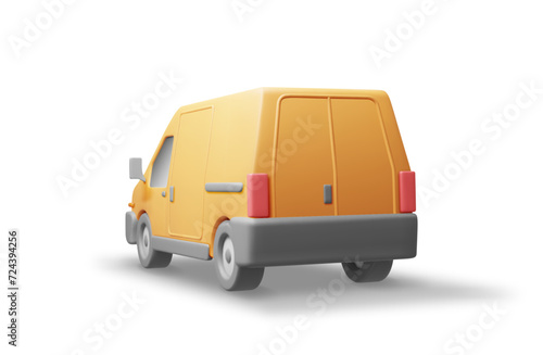 3D Delivery Van Car Isolated on White. Render Express Delivering Services Commercial Truck. Concept of Fast and Free Delivery by Car. Cargo and Logistic. Cartoon Vector Illustration