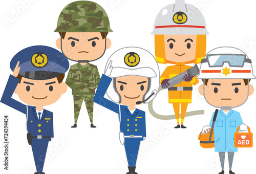 安全を守る仕事をしている男性のイメージイラストセット