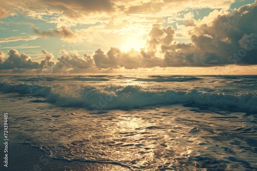 Sunrise Serenity on Sandy Shores, Light Beige Highlights, Generative AI