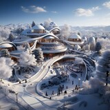 Snow covered forest in winter. Winter wonderland. 3d rendering