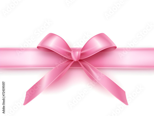Isolated Pink Ribbon Bow for Holiday Gift and Celebration Decoration with Satin Silk Knot on White Background,Generative Ai