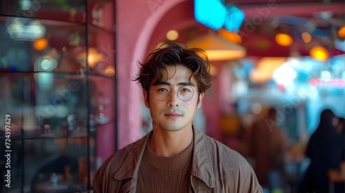 handsome Asian men model wearing glasses , casual look