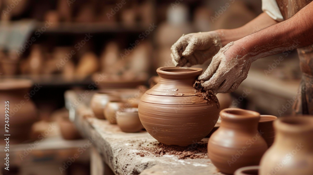 Crafts and Handwork: The process of creating pottery. Generative AI Crafts and Handwork: The process of creating pottery. Generative AI