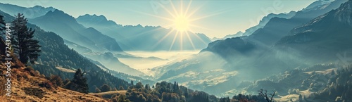 Enchanting Atmosphere of Mountain Sunrise, Generative AI