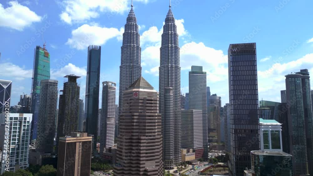 Kuala Lumpur city skyscraper petronas towers. Beautiful aerial view flight drone Kuala Lumpur city skyscraper petronas towers. Beautiful aerial view flight drone