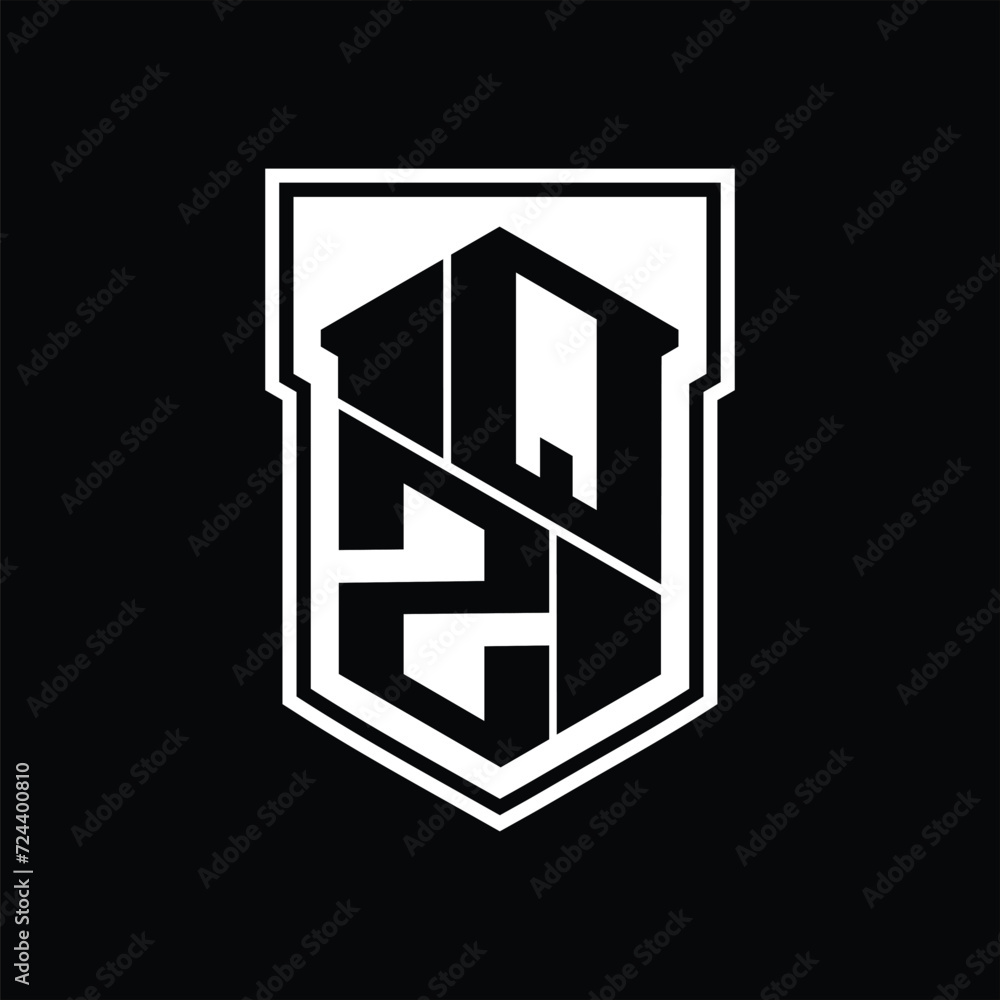 QZ Logo monogram hexagon geometric up and down inside shield isolated style design template QZ Logo monogram hexagon geometric up and down inside shield isolated style design template