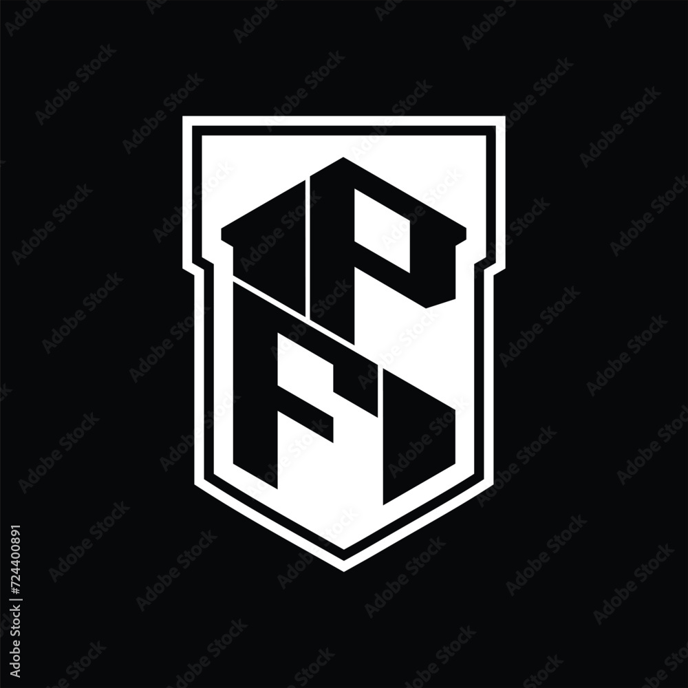 PF Logo monogram hexagon geometric up and down inside shield isolated style design template PF Logo monogram hexagon geometric up and down inside shield isolated style design template