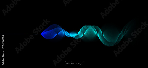 Digital banner design with line wave glowing colorful gradient lights isolated on black background. Conceptual design for technology and communication. EPS vector illustration.