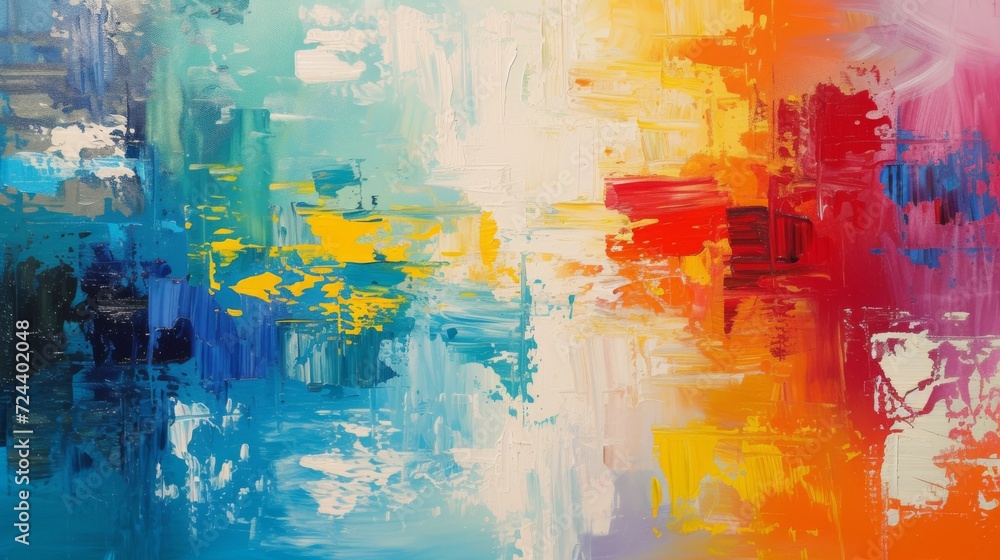 A vibrant canvas of expressive brush strokes blends a spectrum of warm colors into a lively abstract, impressionism