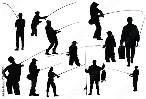 Set of fishing silhouette icon logo template vector illustration design