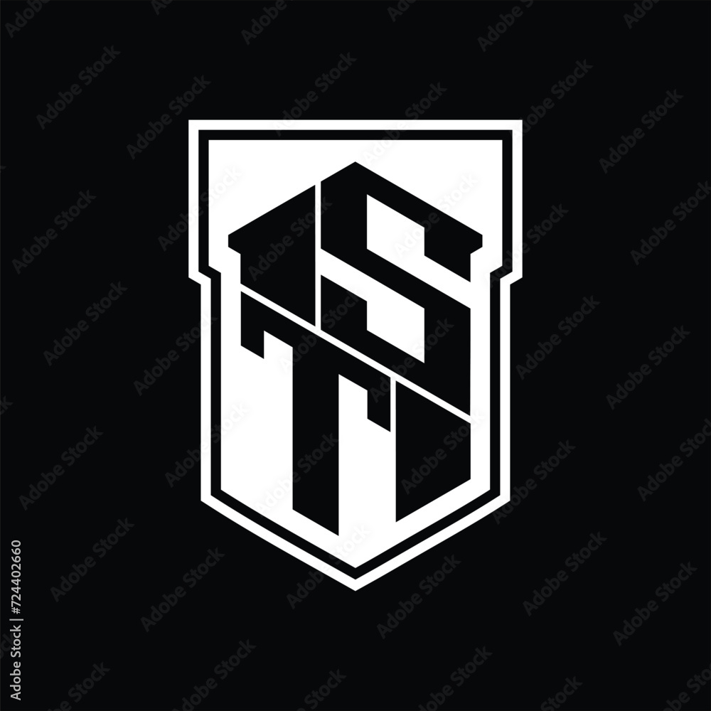 ST Logo monogram hexagon geometric up and down inside shield isolated style design template ST Logo monogram hexagon geometric up and down inside shield isolated style design template