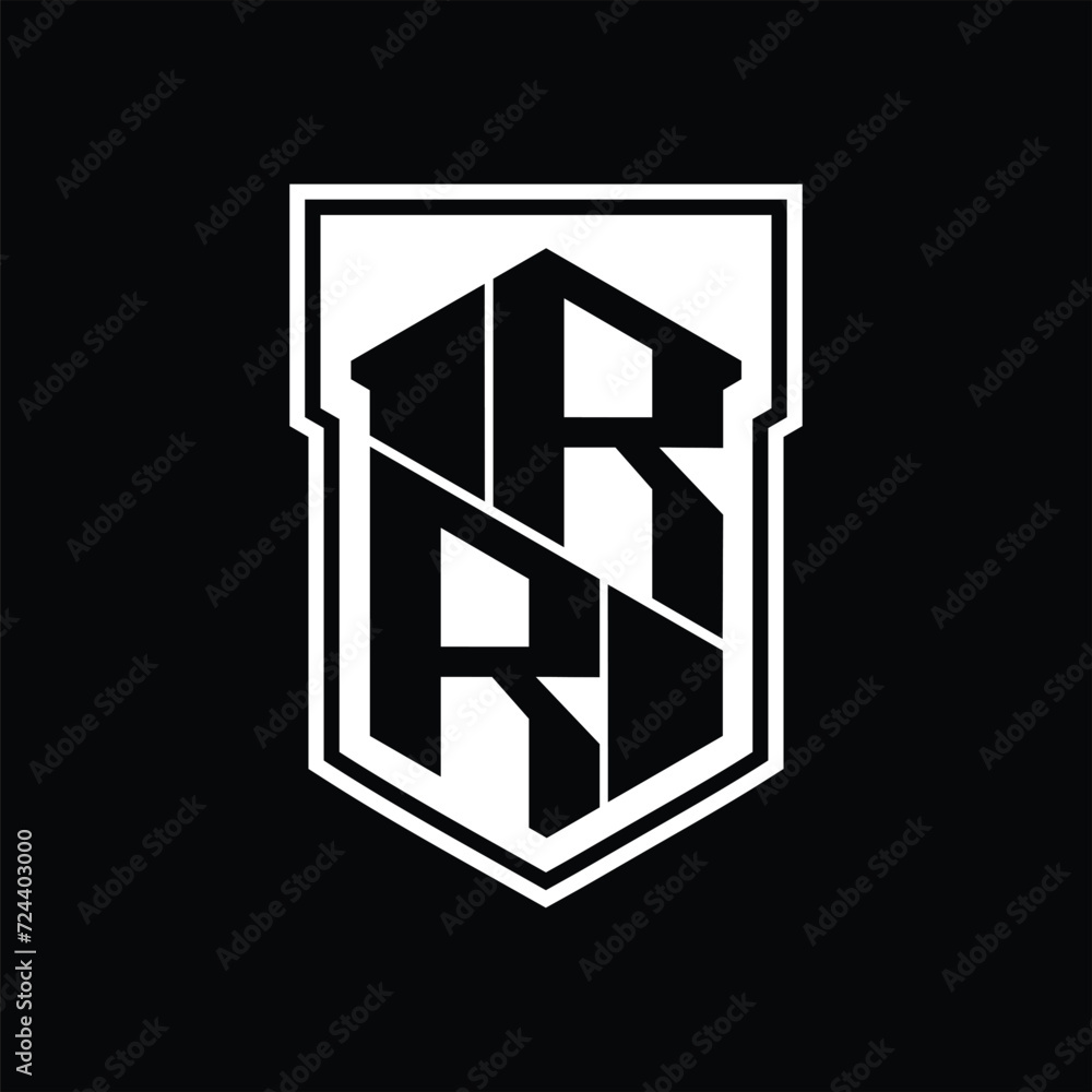 RR Logo monogram hexagon geometric up and down inside shield isolated style design template RR Logo monogram hexagon geometric up and down inside shield isolated style design template