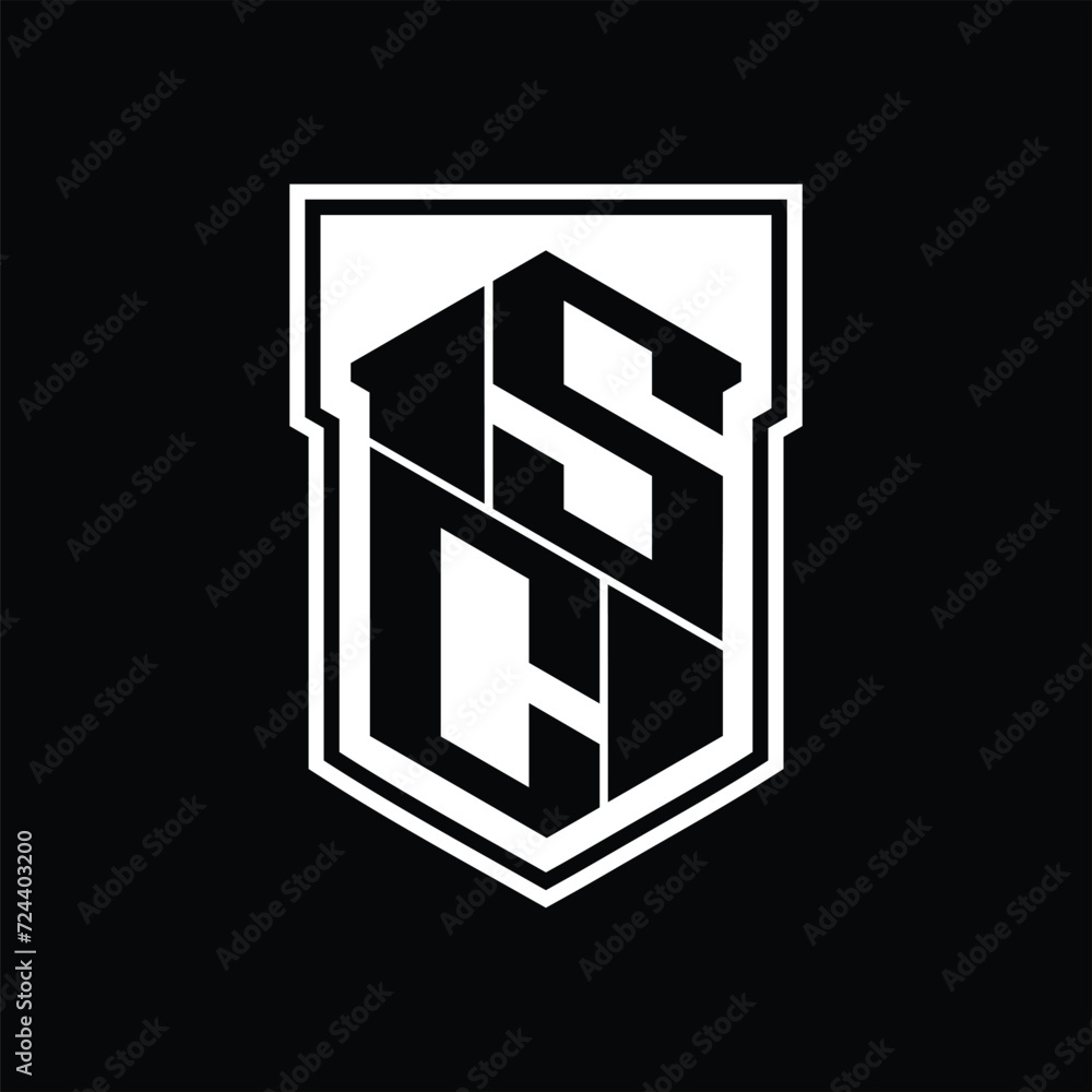 SC Logo monogram hexagon geometric up and down inside shield isolated style design template SC Logo monogram hexagon geometric up and down inside shield isolated style design template
