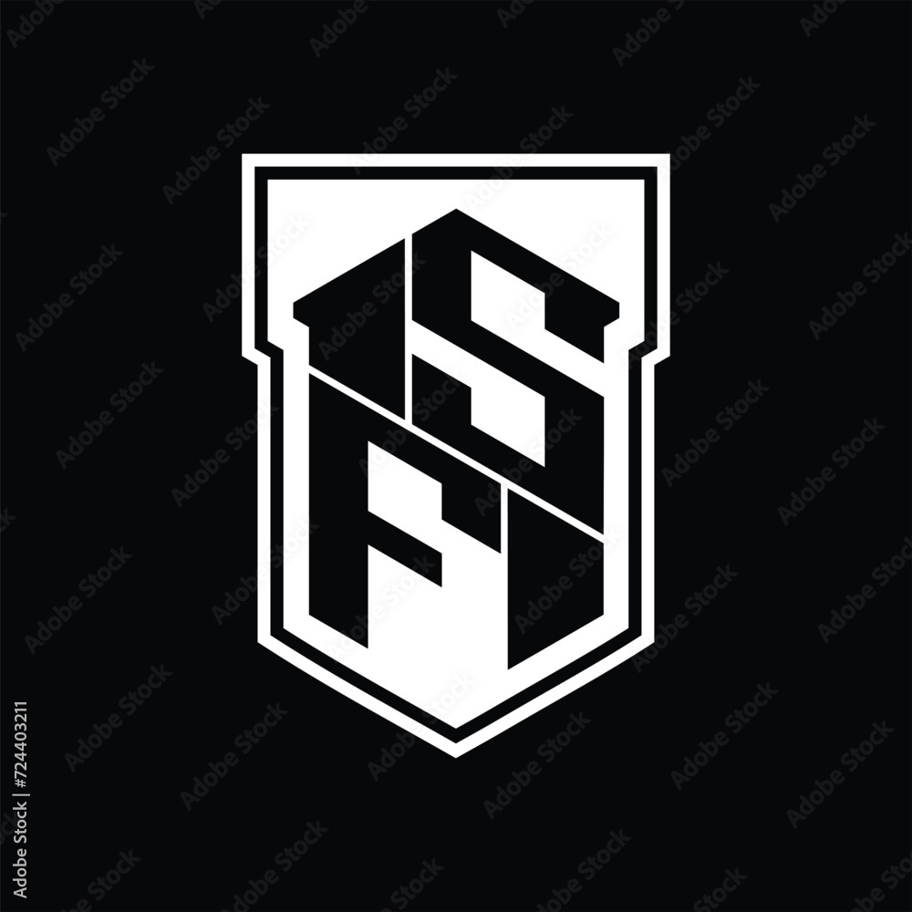 SF Logo monogram hexagon geometric up and down inside shield isolated style design template SF Logo monogram hexagon geometric up and down inside shield isolated style design template