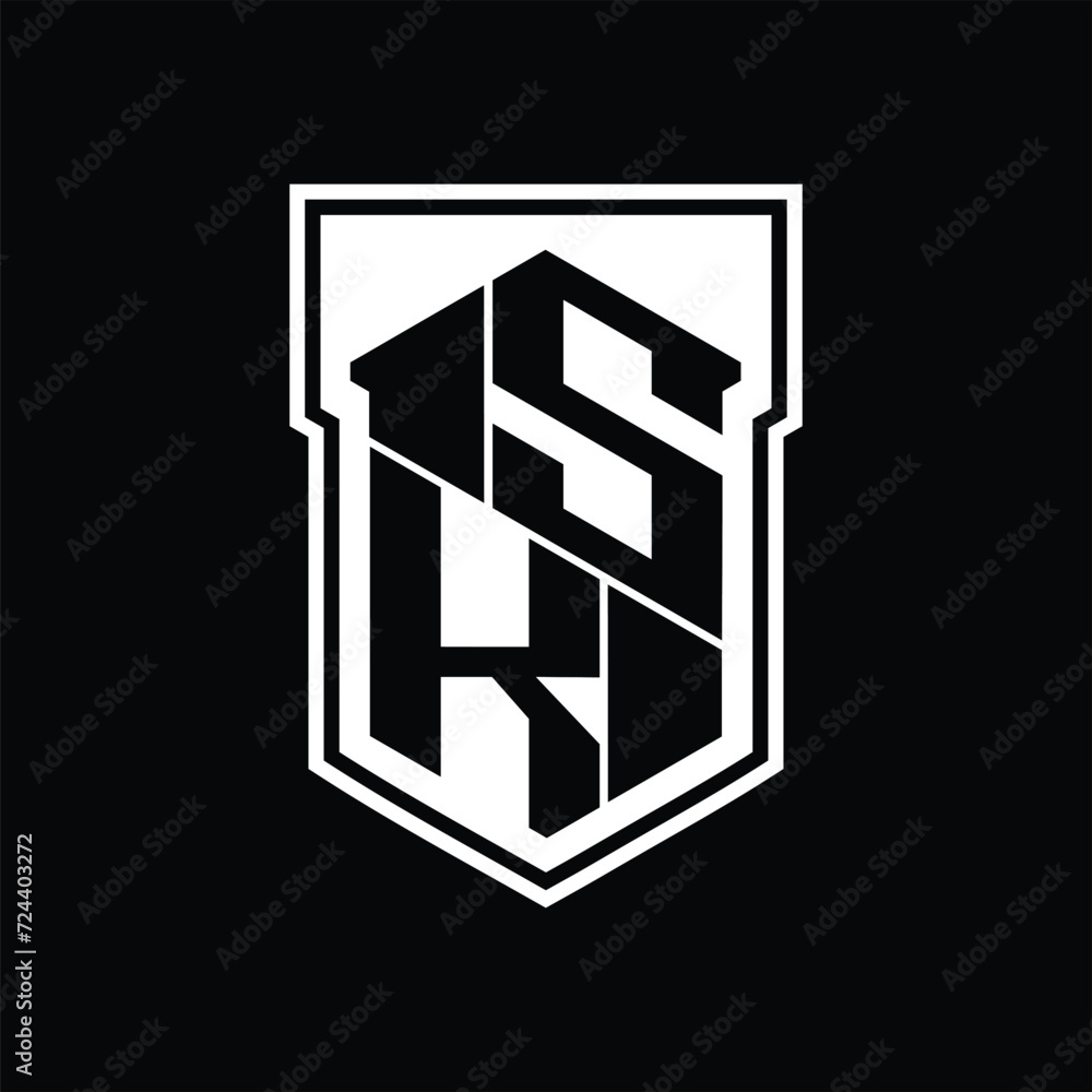 SK Logo monogram hexagon geometric up and down inside shield isolated style design template SK Logo monogram hexagon geometric up and down inside shield isolated style design template