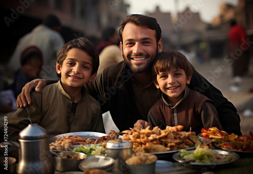 Man and Two Children Enjoying a Meal Together © we360designs
