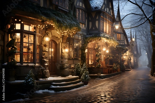 Winter street in the old town of Strasbourg  Alsace  France