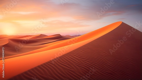 Desert sand dunes panorama at sunset. 3d render