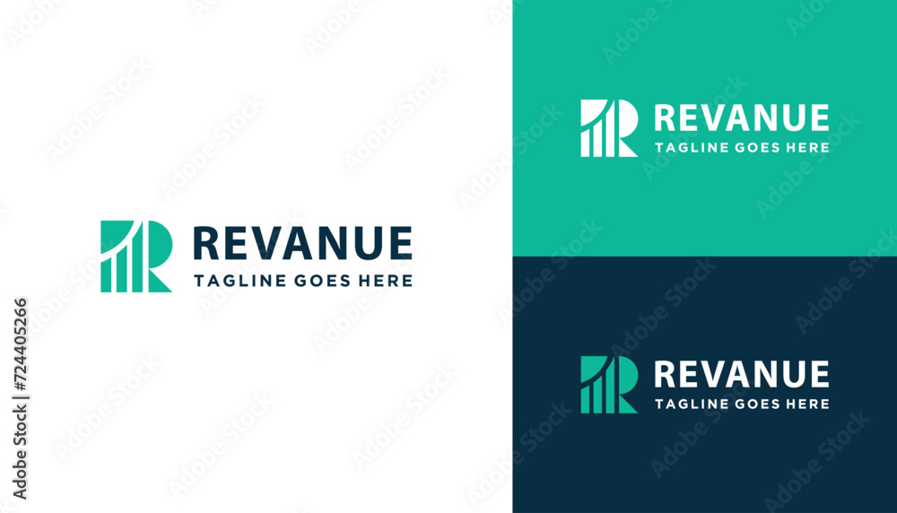 Modern Initial Letter R with Bar Diagram Statistical Chart For Finance ...