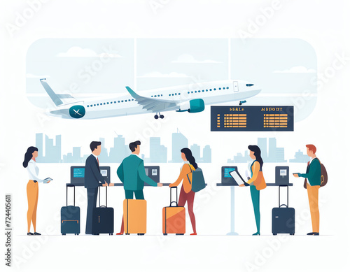 Passengers check in at the airport