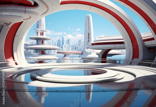 Fototapeta Naklejka Na Ścianę i Meble -  Futuristic Space Station and Cityscape