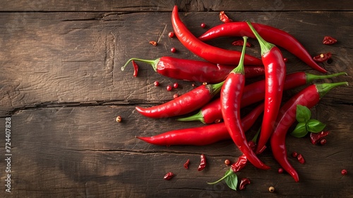 Arrangement with fresh chili peppers on a wooden backdrop