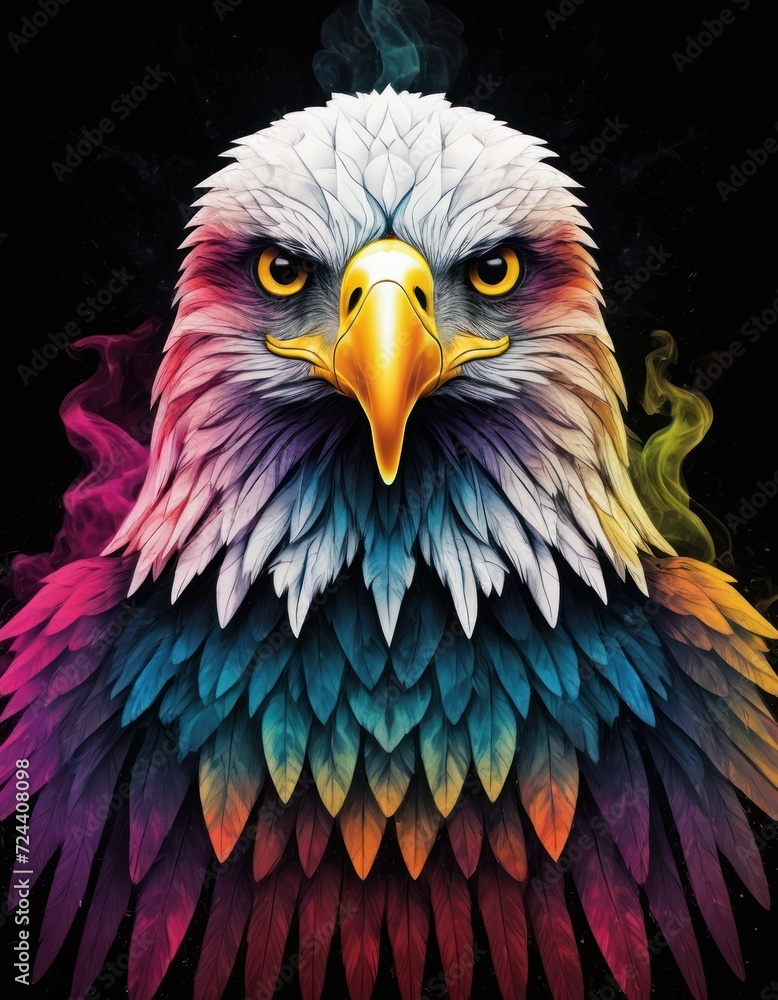 Obraz premium Minimalist neon line logo head of eagle with smoke effects