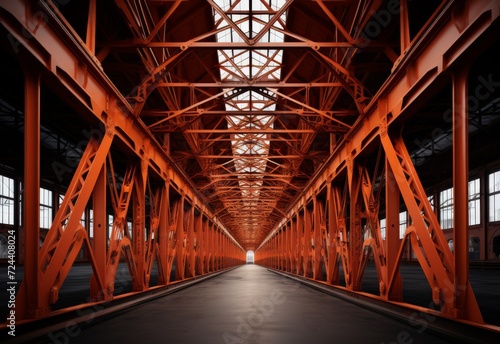 A Long Red Bridge With Many Windows