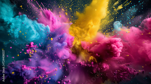 Explosion of multicolored powder in the dark.