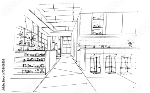 Drawing exterior and interior architectural lines. , Graphic assembly in architecture and interior design work. ,Sketch ideas for interior or exterior designs.
