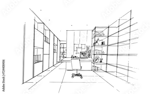 Drawing exterior and interior architectural lines. , Graphic assembly in architecture and interior design work. ,Sketch ideas for interior or exterior designs.