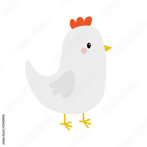 Hen chicken bird icon. Happy Easter. Cute cartoon funny kawaii baby chick character. Flat design. Greeting card. Education for kids. Wings, beak. White background. Isolated.