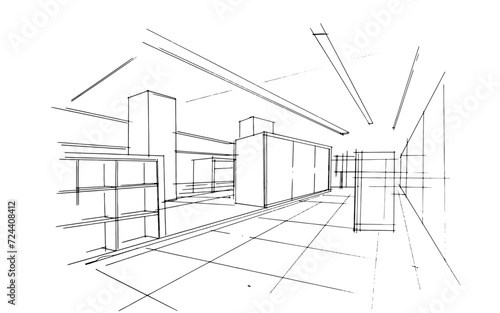 Drawing exterior and interior architectural lines. , Graphic assembly in architecture and interior design work. ,Sketch ideas for interior or exterior designs.