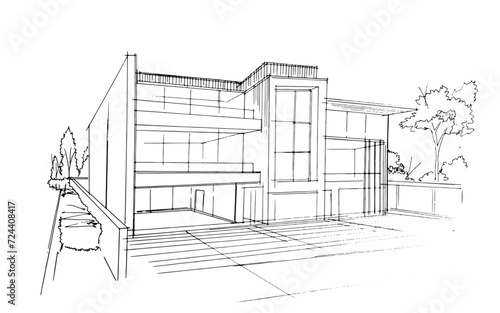 drawing exterior and interior architectural lines. , graphic assembly in architecture and interior design work. ,sketch ideas for interior or exterior designs.