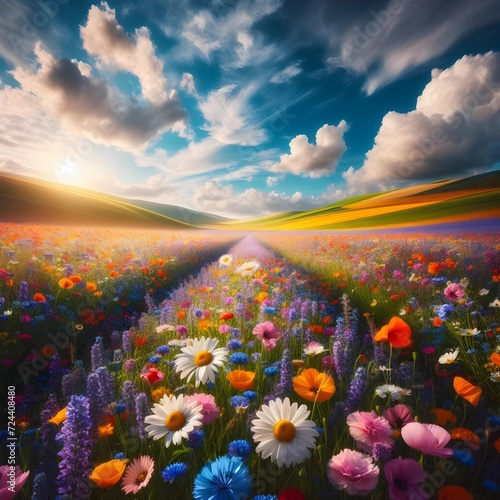 A meadow of wildflowers in various colors © Iskandar