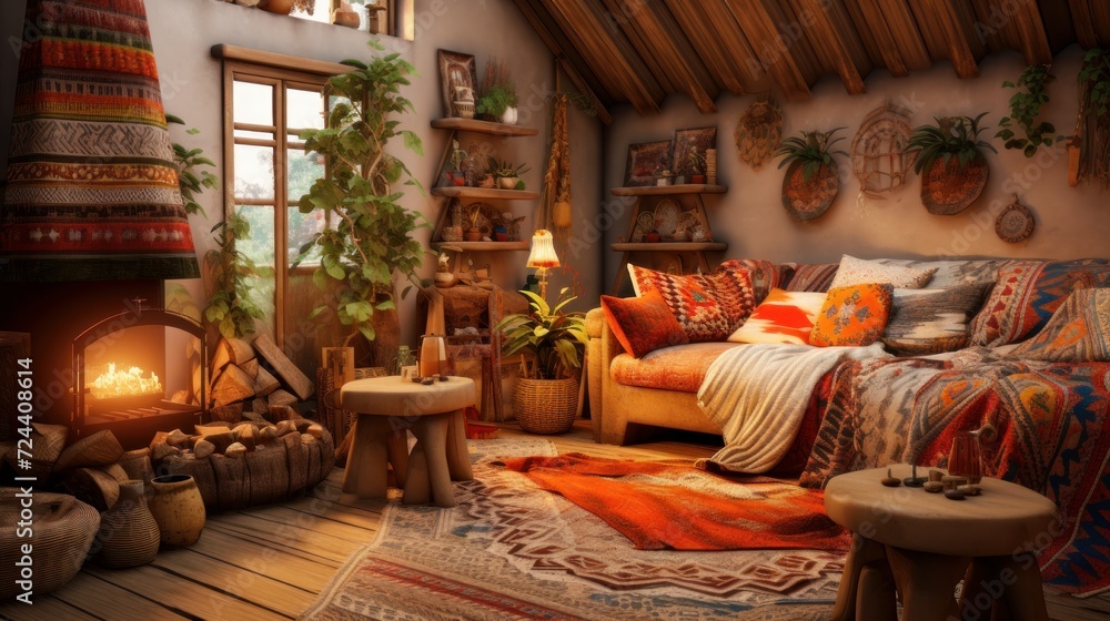 Interior of a cozy room in ethno style