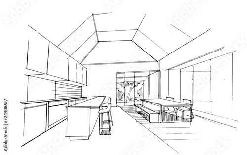 Drawing exterior and interior architectural lines. , Graphic assembly in architecture and interior design work. ,Sketch ideas for interior or exterior designs.