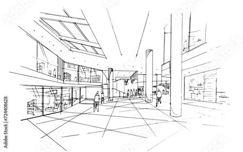drawing exterior and interior architectural lines. , graphic assembly in architecture and interior design work. ,sketch ideas for interior or exterior designs.