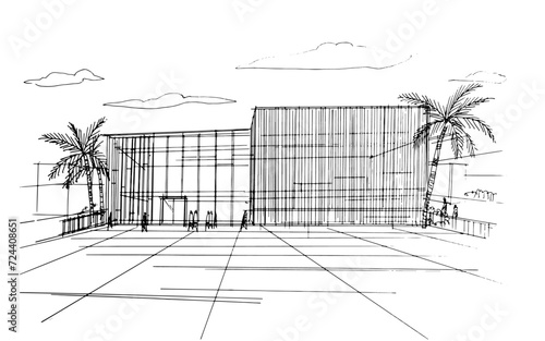 Drawing exterior and interior architectural lines. , Graphic assembly in architecture and interior design work. ,Sketch ideas for interior or exterior designs.