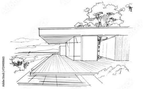 Drawing exterior and interior architectural lines. , Graphic assembly in architecture and interior design work. ,Sketch ideas for interior or exterior designs.